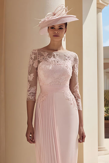 Blush Pink Pleated Midi Mother Of The Bride Dress With Appliques